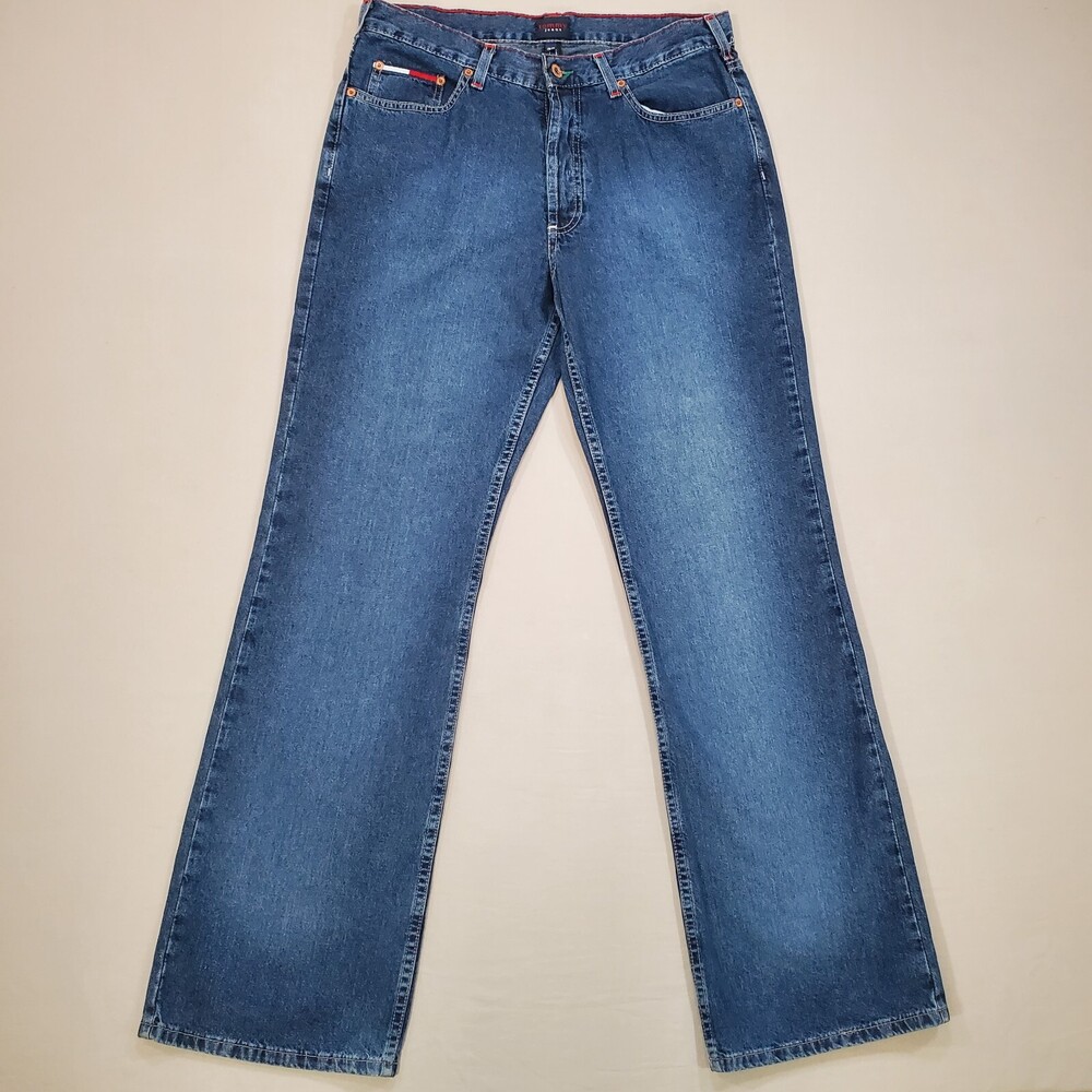 Tommy Hilfiger Jeans Mens 32x32 Regular Bootcut Blue Vintage Flare Logo 90s
